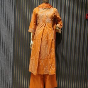 Frock Suit with Dupatta (Orange) | Jaipuri Printed