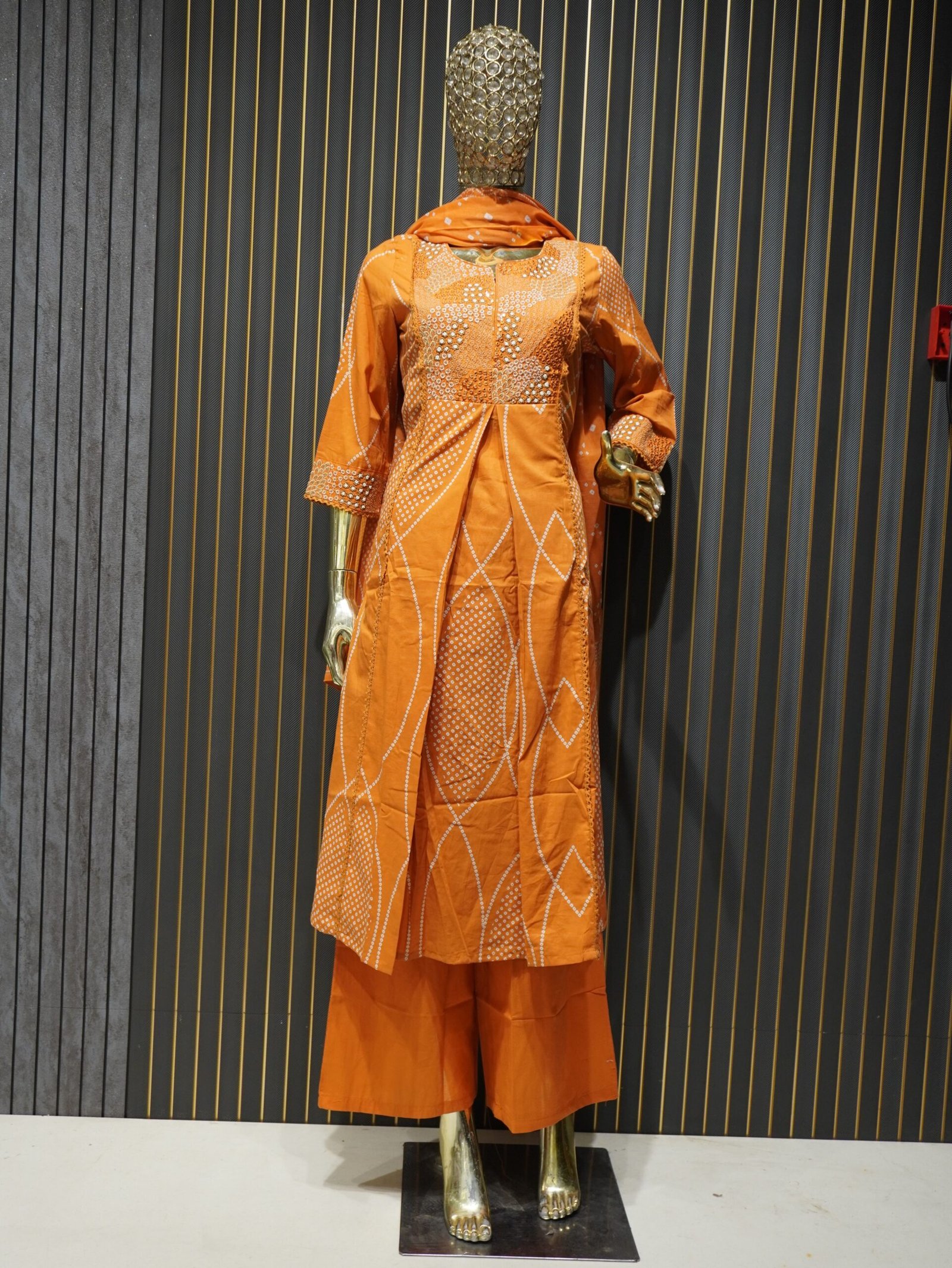Frock Suit with Dupatta (Orange) | Jaipuri Printed