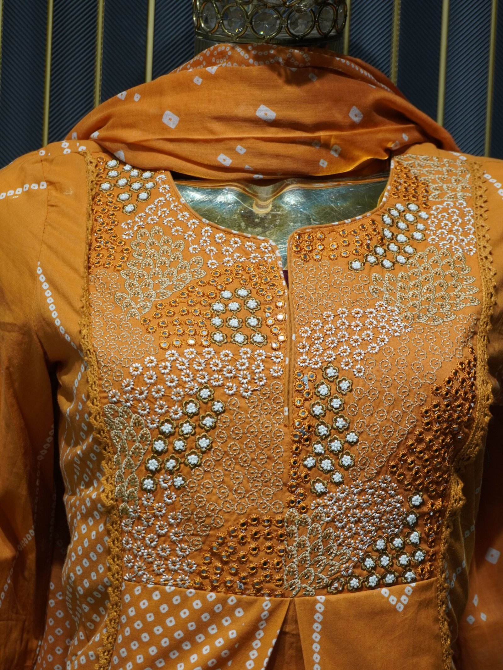 Frock Suit with Dupatta (Orange) | Jaipuri Printed - Image 5