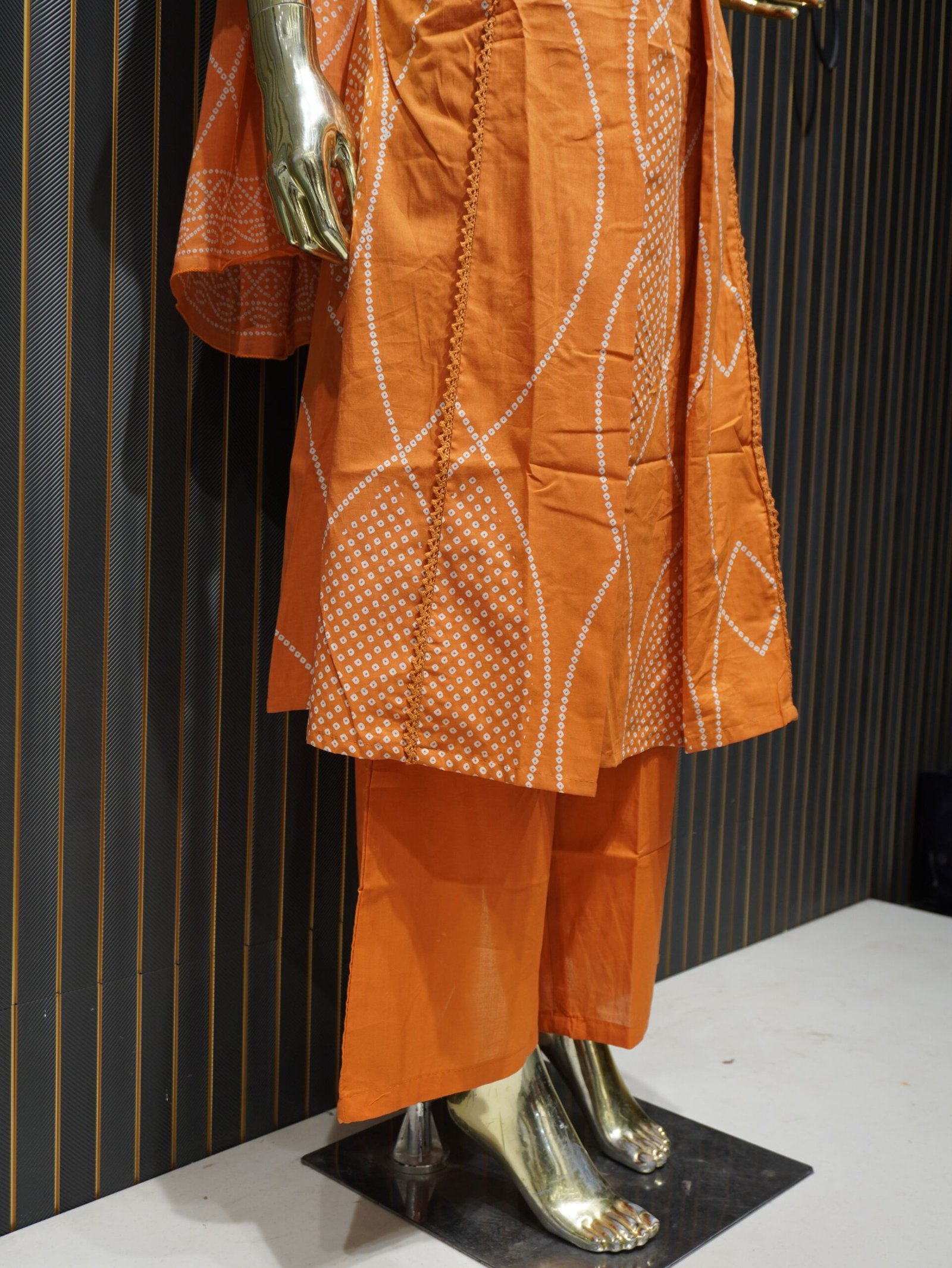 Frock Suit with Dupatta (Orange) | Jaipuri Printed - Image 4