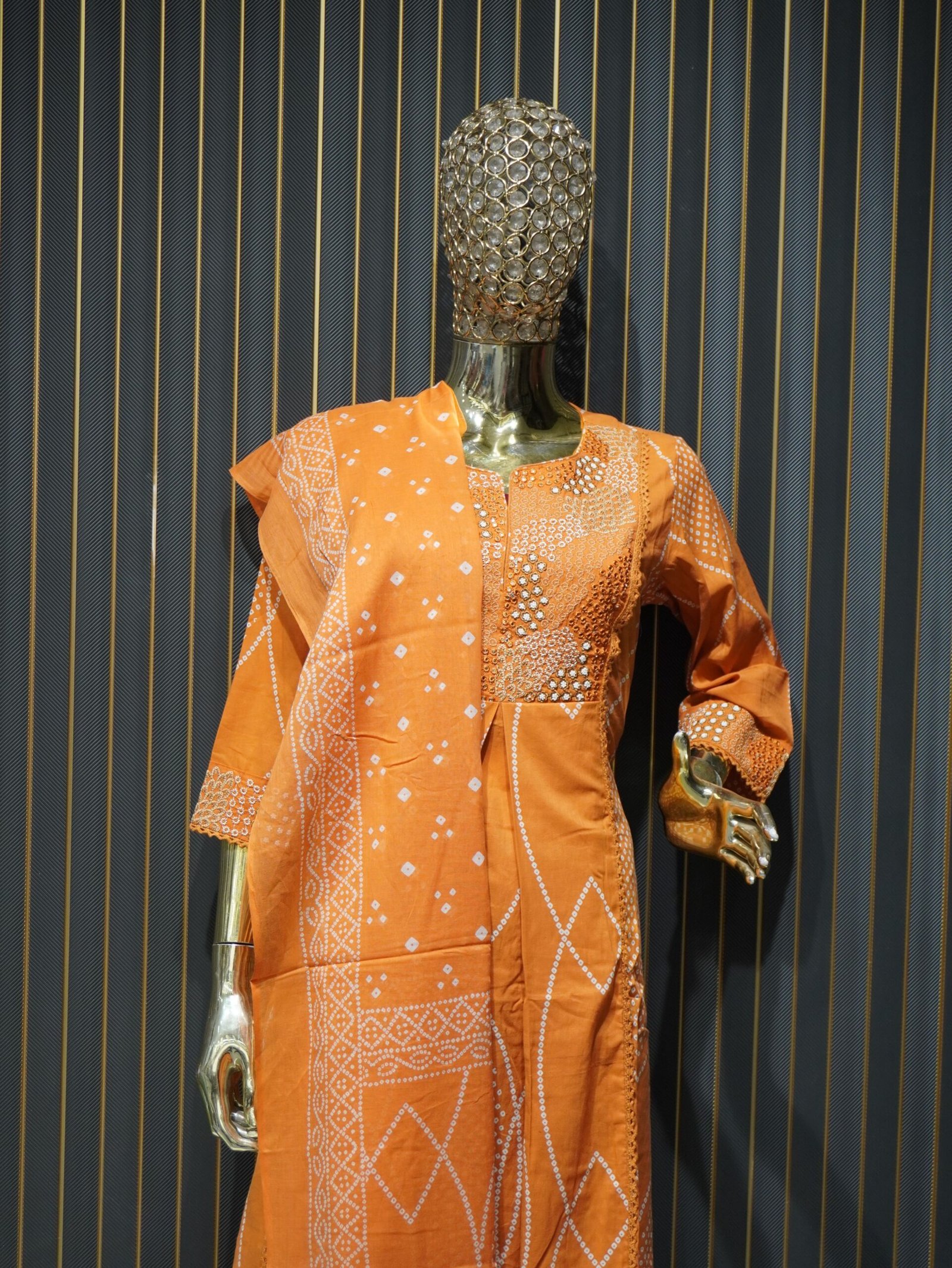 Frock Suit with Dupatta (Orange) | Jaipuri Printed - Image 2
