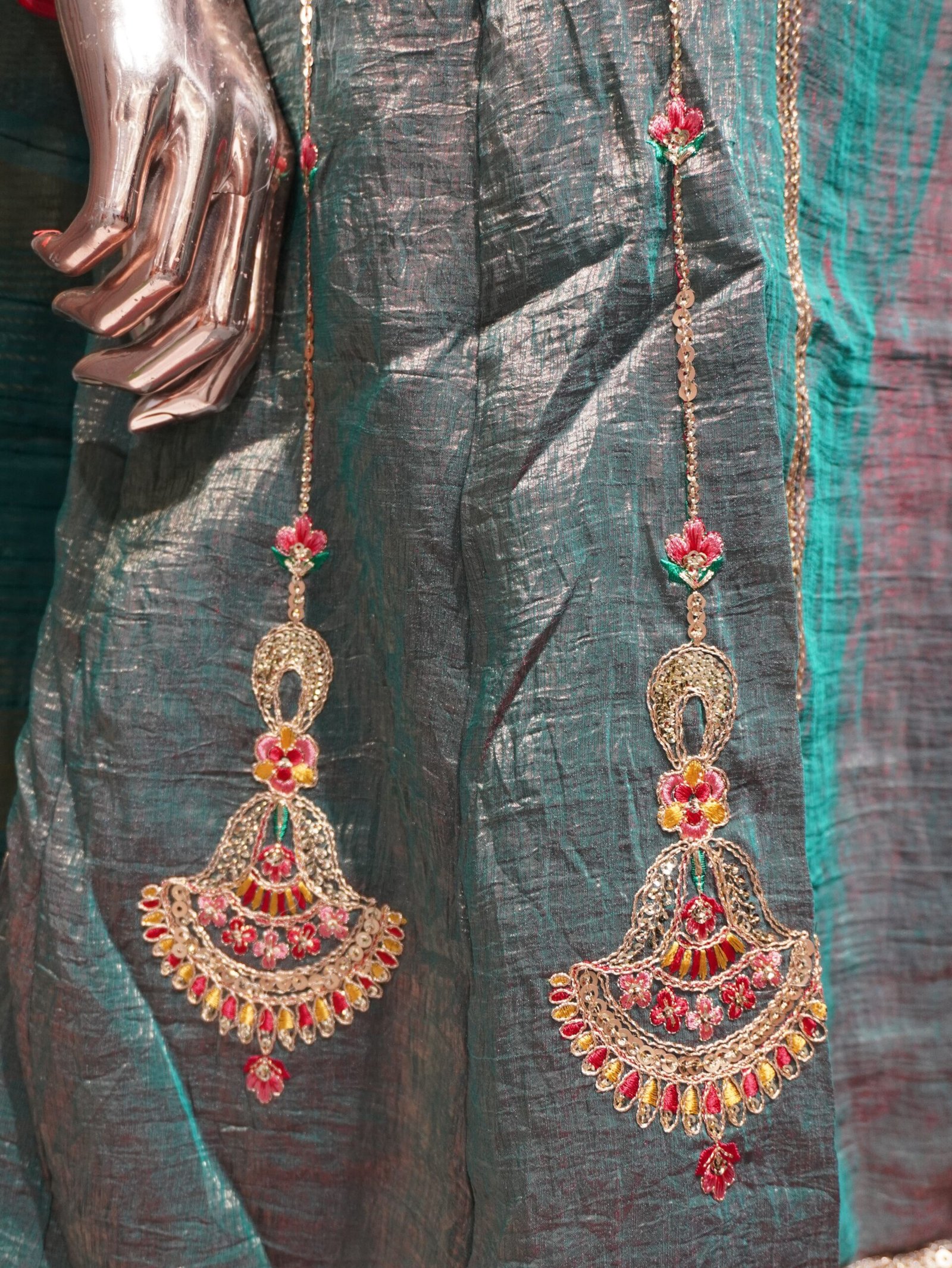 Simar Silk Kurta Pant Dupatta Set (Teal Green) - Image 5