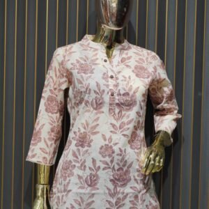 Floral Printed Short Kurti (Off White & Pink)