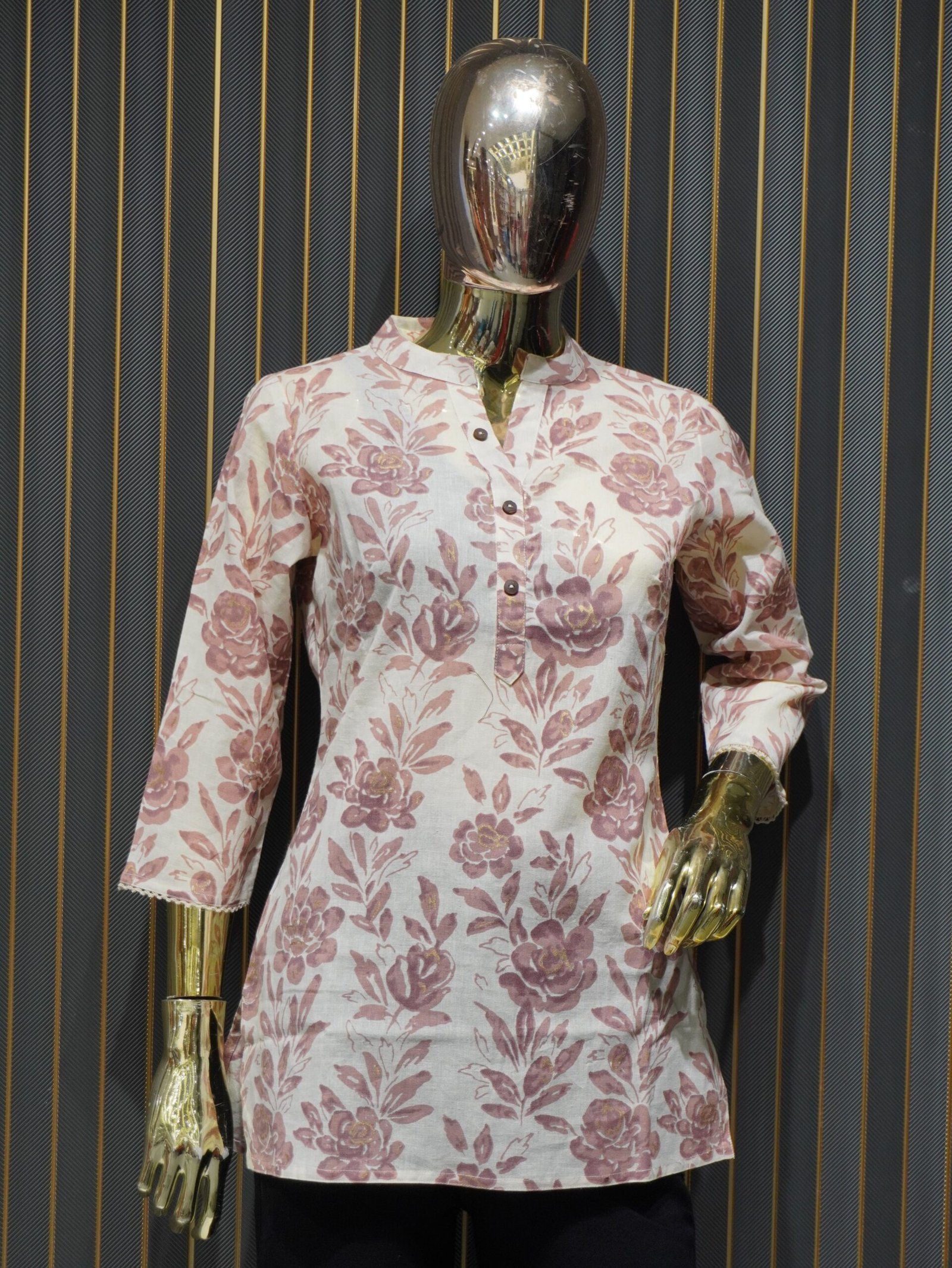 Floral Printed Short Kurti (Off White & Pink)