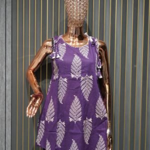 Cotton Printed Sleeveless Short Kurti (Purple)