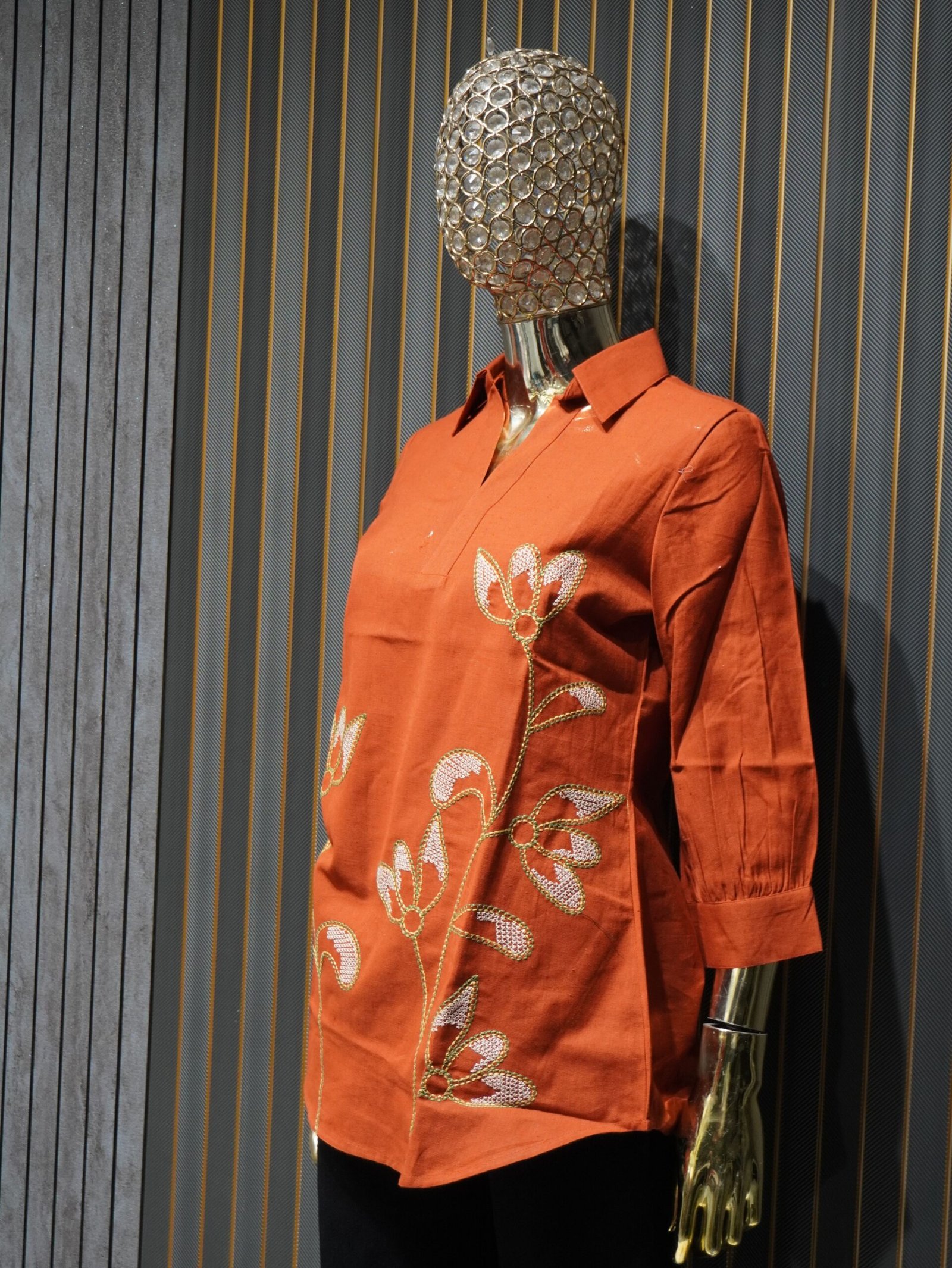 Embroidered Kurti (Rust Orange) - Image 2