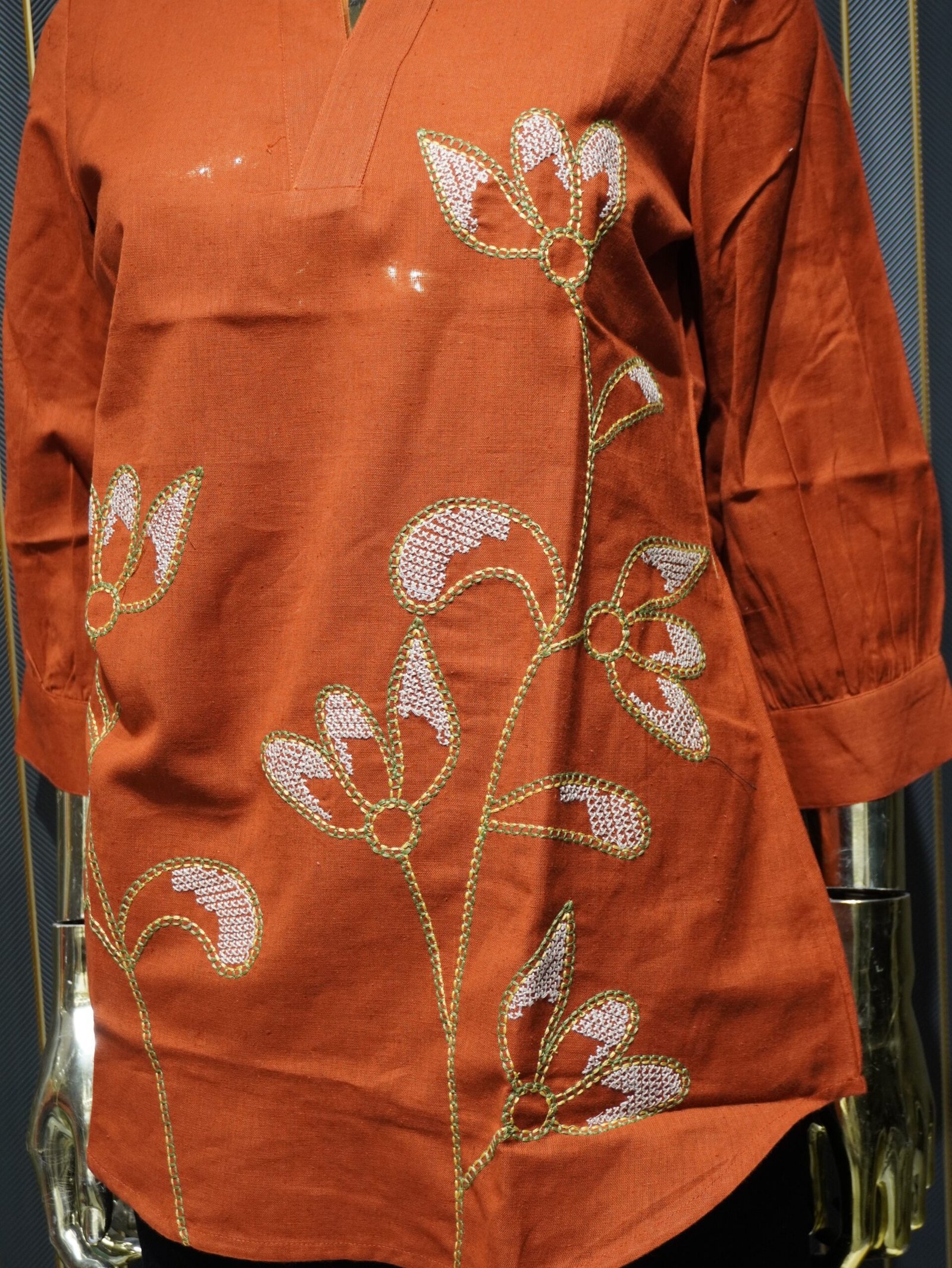 Embroidered Kurti (Rust Orange) - Image 3