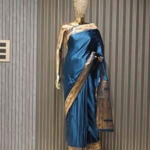 Bangalore Satin Silk Saree with Rich Zari Border (Black & Gold)