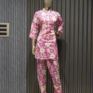 Floral Printed Rayon Cord Set (Pink)