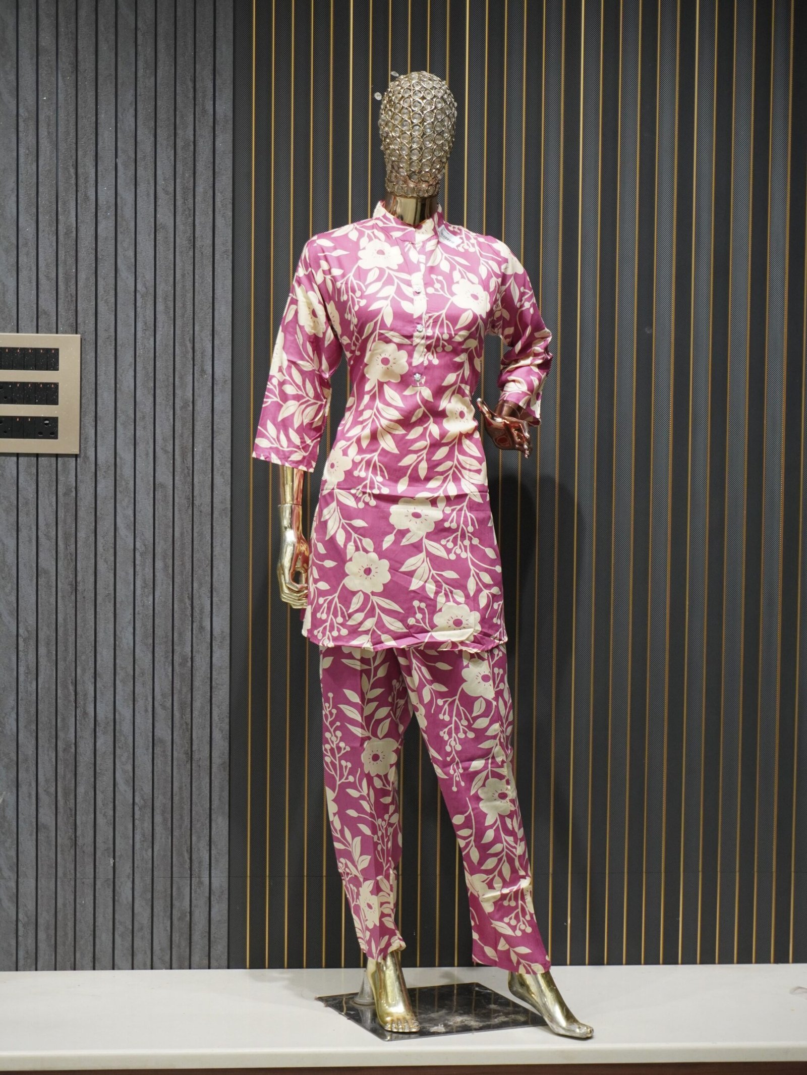 Floral Printed Rayon Cord Set (Pink)