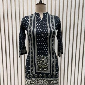 Women’s Rayon Cotton Printed Kurti (Black & White)