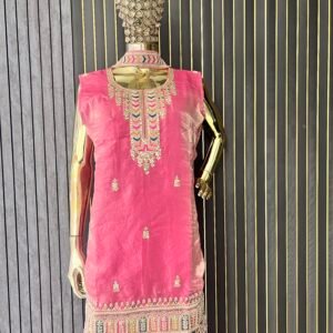 Women’s Butter Fendy Silk Kurti Set (Pink)