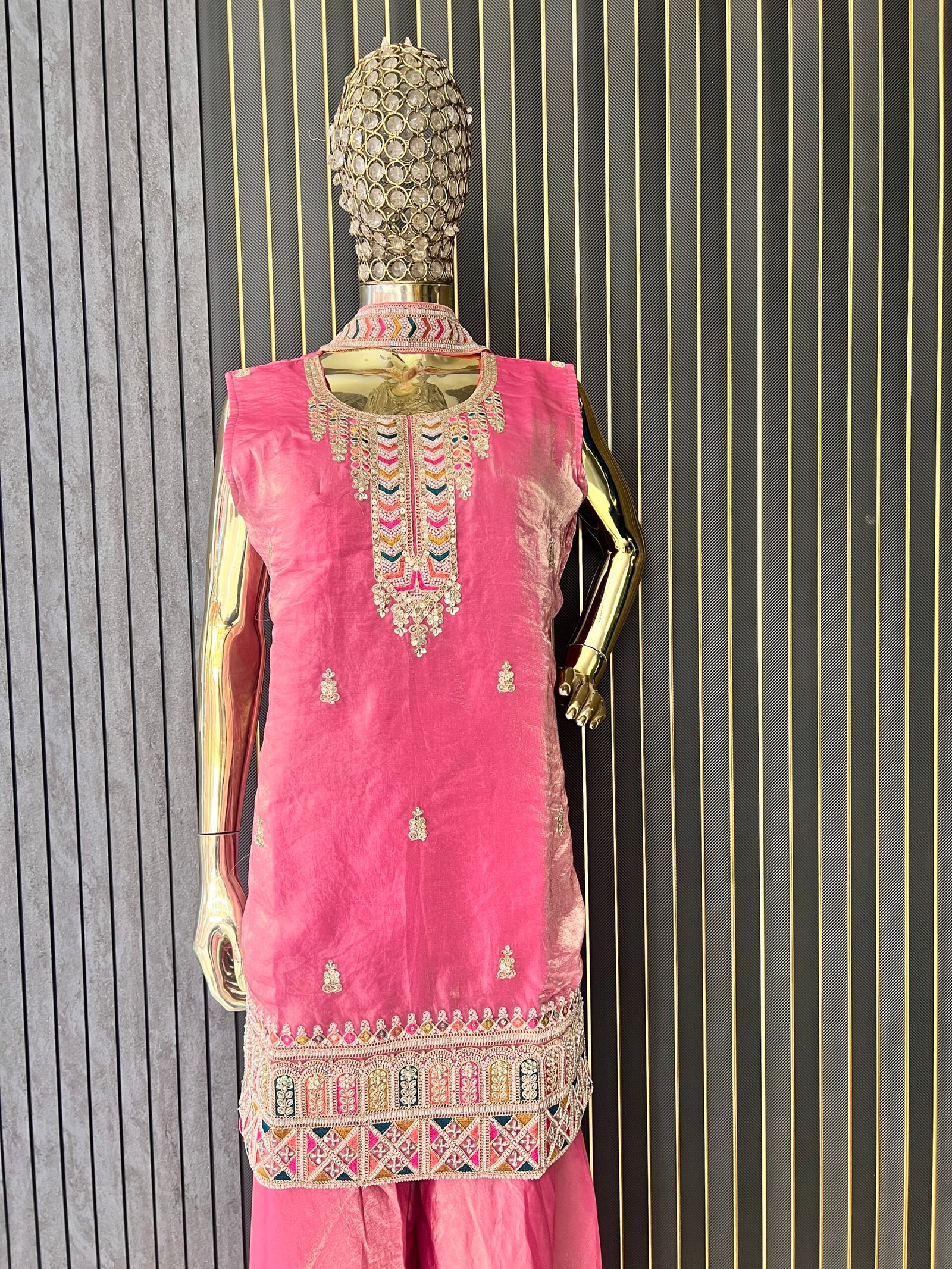 Women’s Butter Fendy Silk Kurti Set (Pink)