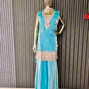 Women’s Butter Fendy Silk Kurti Set (Sky Blue)