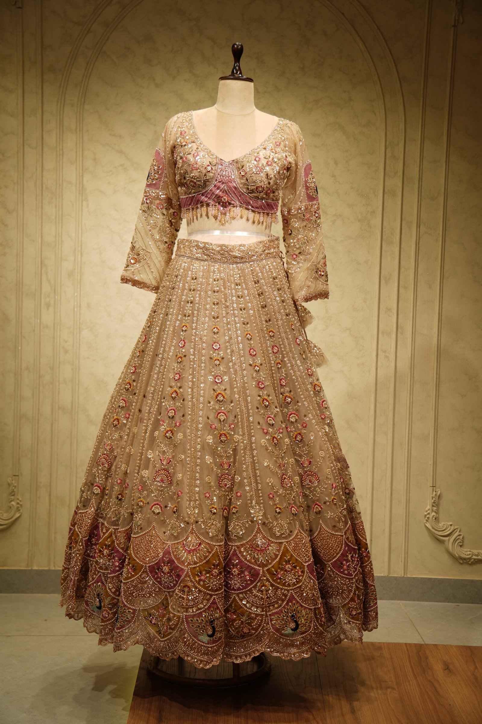 Women’s Designer Bridal Lehenga Set (Champagne Pink)