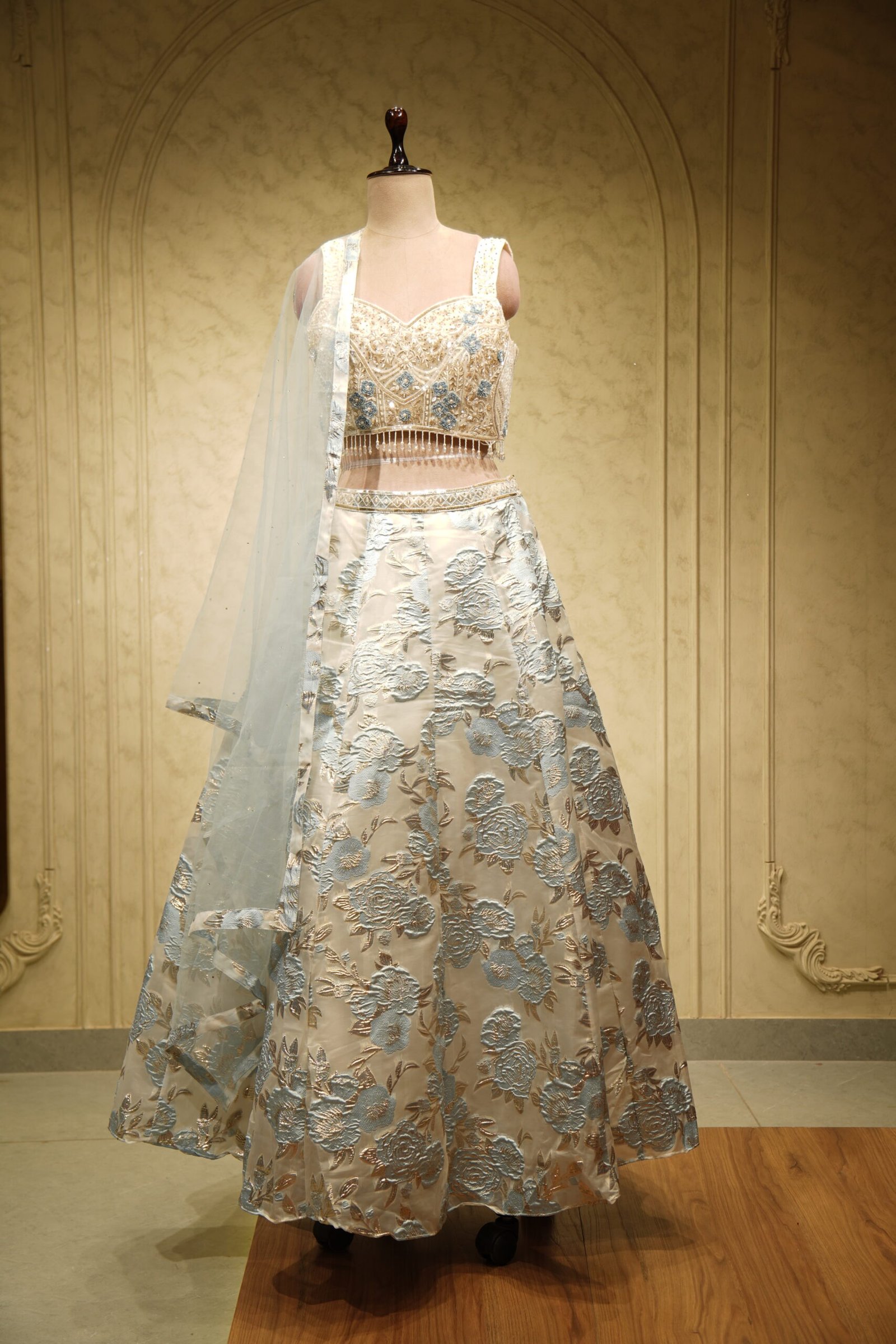 Women’s Designer Lehenga Set (Ivory Blue)