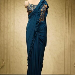 Women’s Designer Ruffle Saree (Blue)