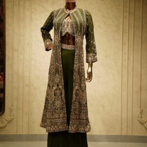 Women’s Designer Indo-Western Jacket Set (Dark Green)