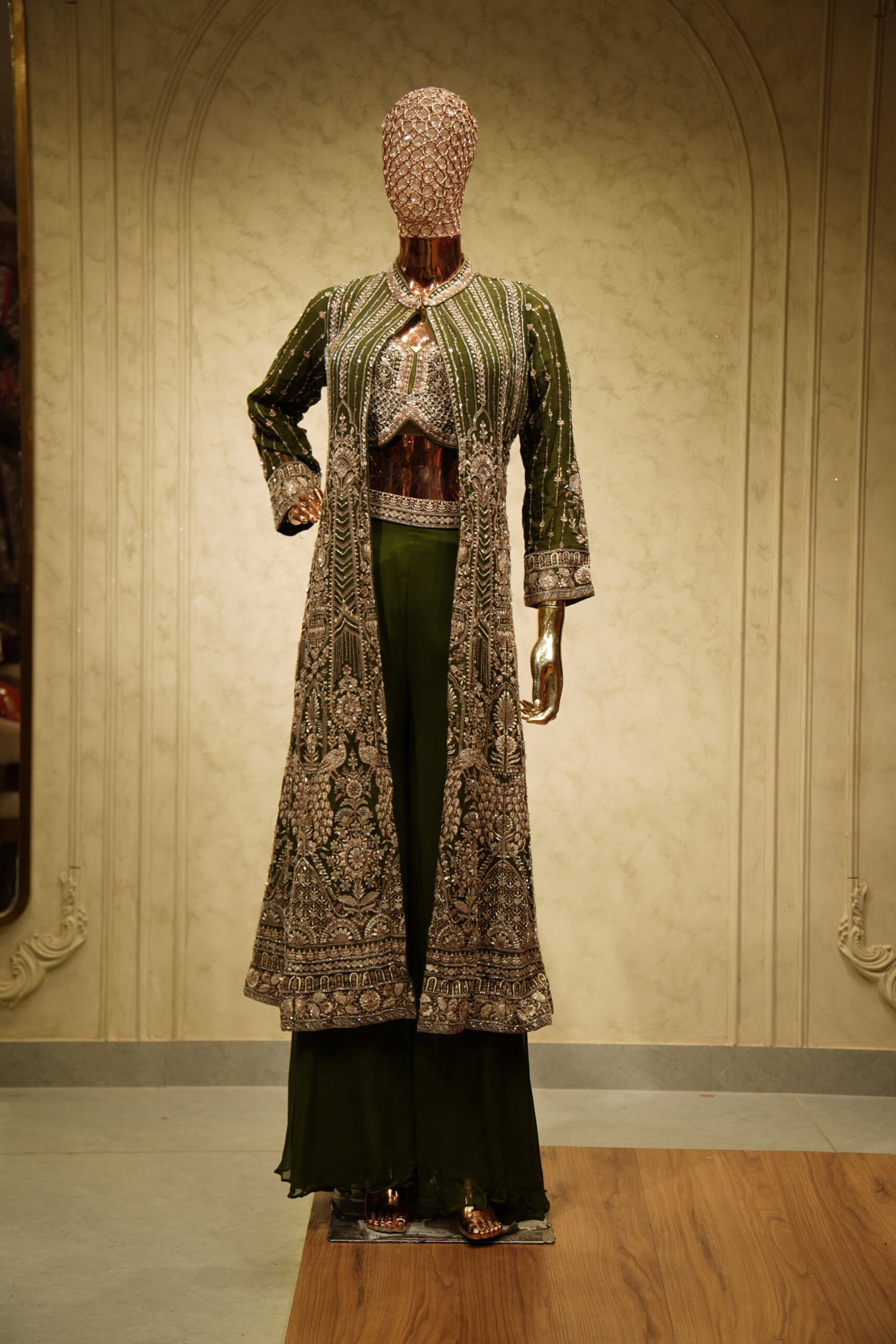 Women’s Designer Indo-Western Jacket Set (Dark Green)
