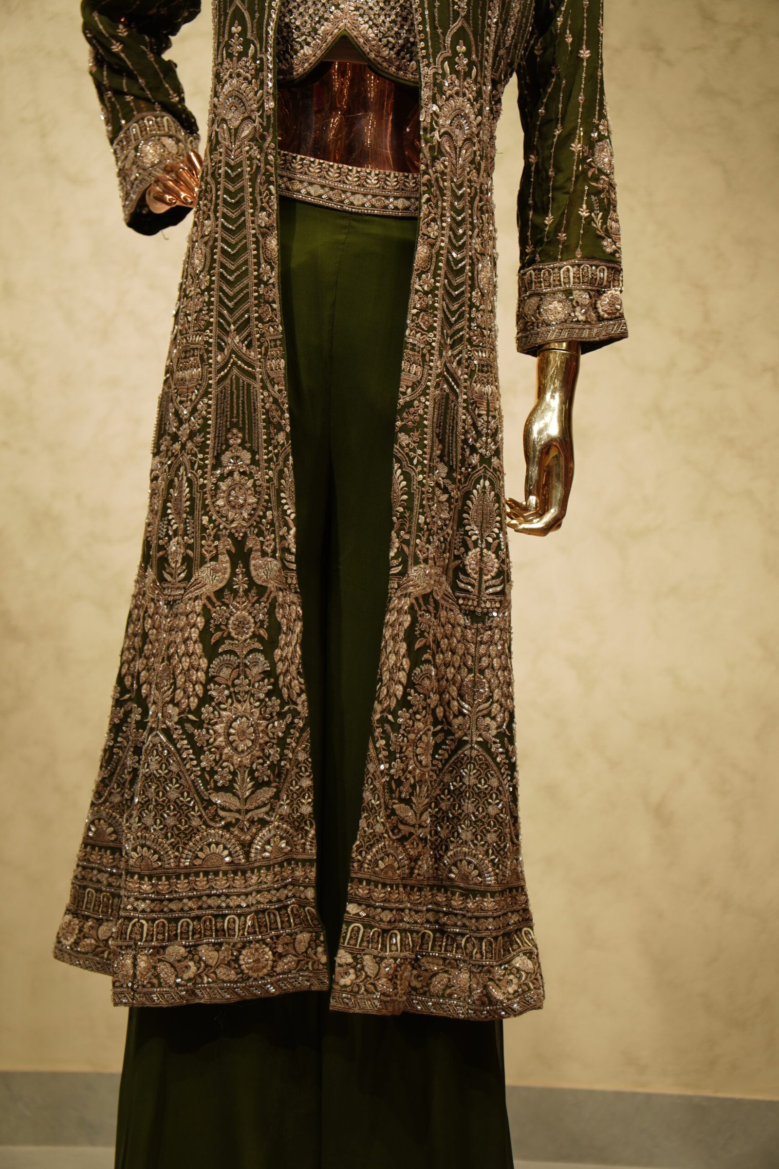 Women’s Designer Indo-Western Jacket Set (Dark Green) - Image 2